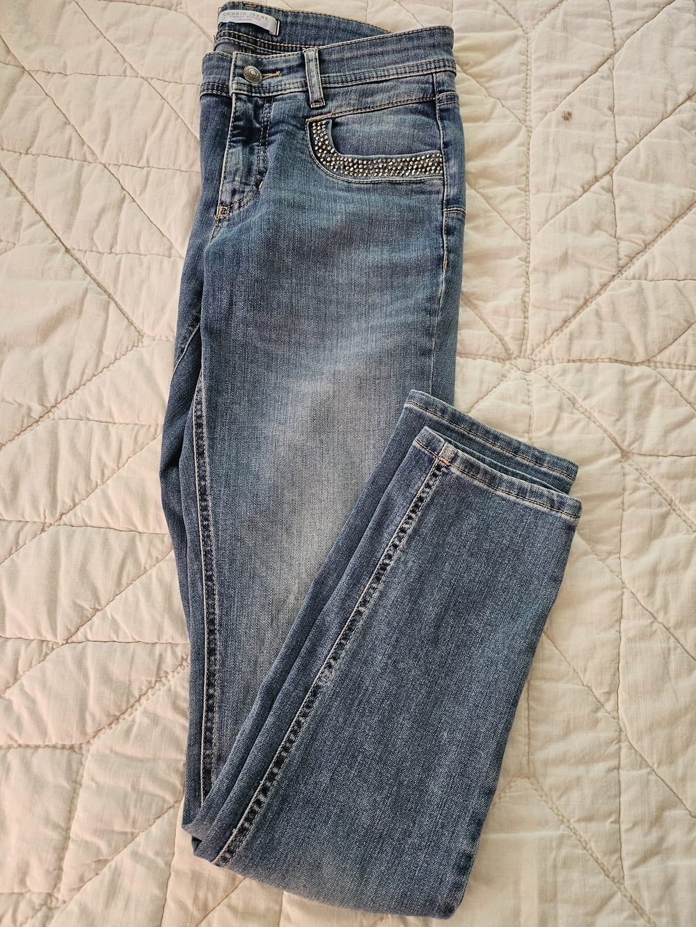Cambio Vintage Edition- Parlina- Faded Denim with Sequined Pockets- Size 6
